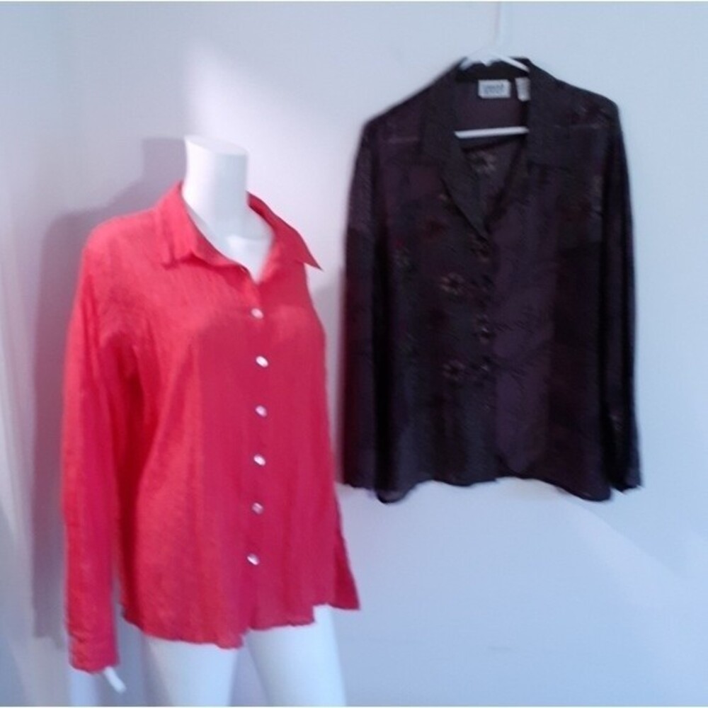 chico's shirt set fits large (chicos size 2) pink brown top blouse tunic